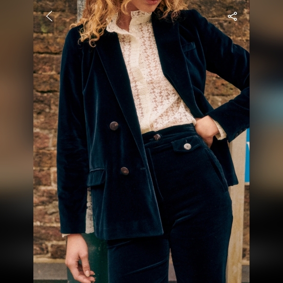 Sezane Florentino Velvet Trousers - Navy - Picture 5 of 6